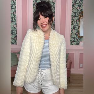 Vintage Segal International White faux fur lined cropped coat